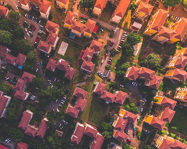Overhead shot of houses