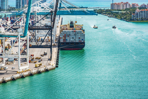 Ocean Baring Container Ship in Port